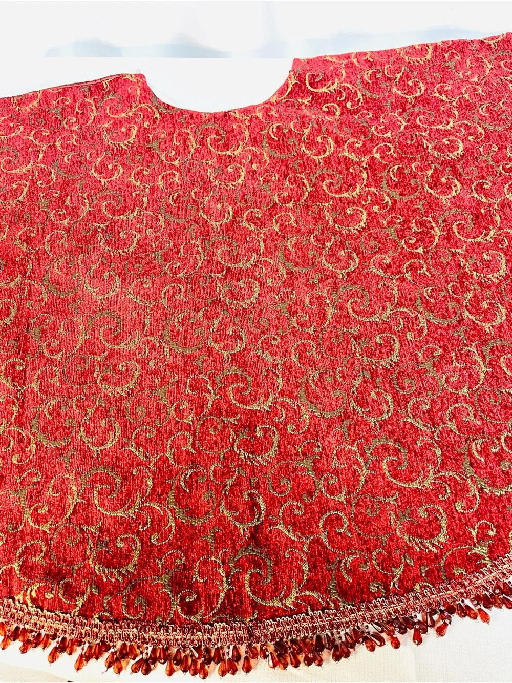 Rodeo Home Festive Red Beaded Tree Skirt with Gold Threaded Swirls Accents - XL